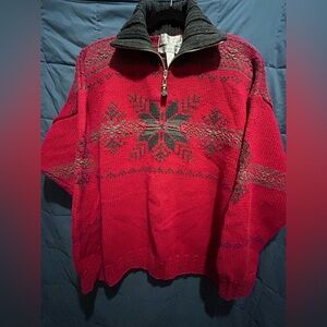 Vtg Northern Isles XXL Winterberry Red Nordic Quarter Zip Hand Knit Sweater